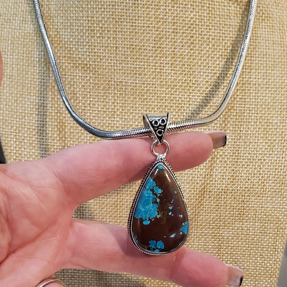 Turquoise gemstone, 925 silver necklace - Picture 6 of 13